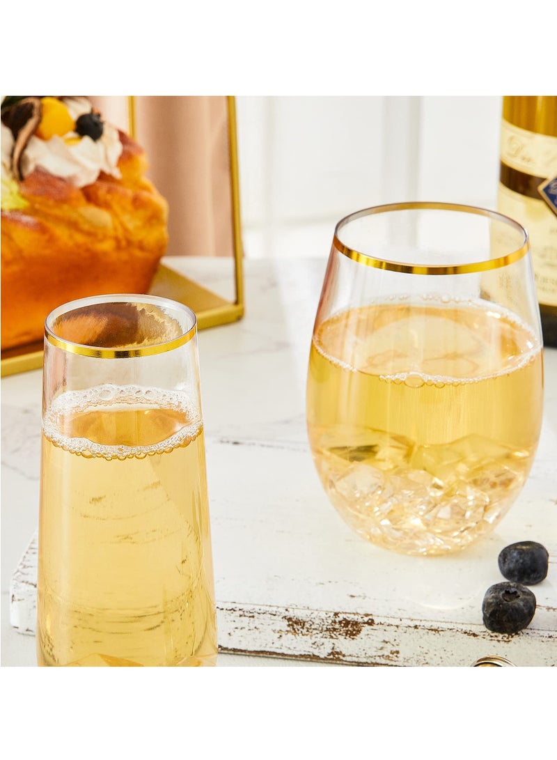 Gold Plastic Champagne Flutes Set - 12 Pack, Stemless Champagne Glasses, 16 Oz - Elegant Party Supplies