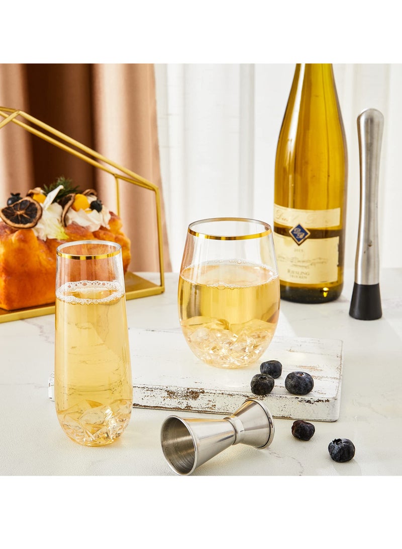 Gold Plastic Champagne Flutes Set - 12 Pack, Stemless Champagne Glasses, 16 Oz - Elegant Party Supplies