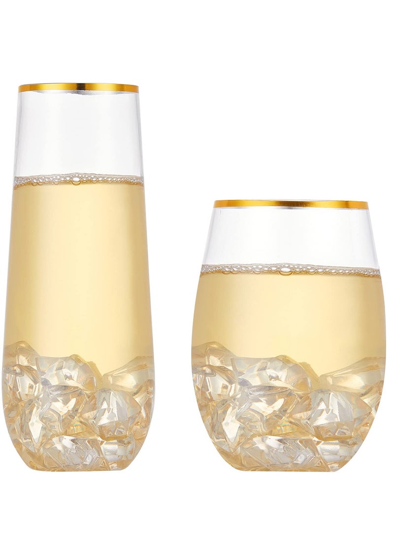 Gold Plastic Champagne Flutes Set - 12 Pack, Stemless Champagne Glasses, 16 Oz - Elegant Party Supplies