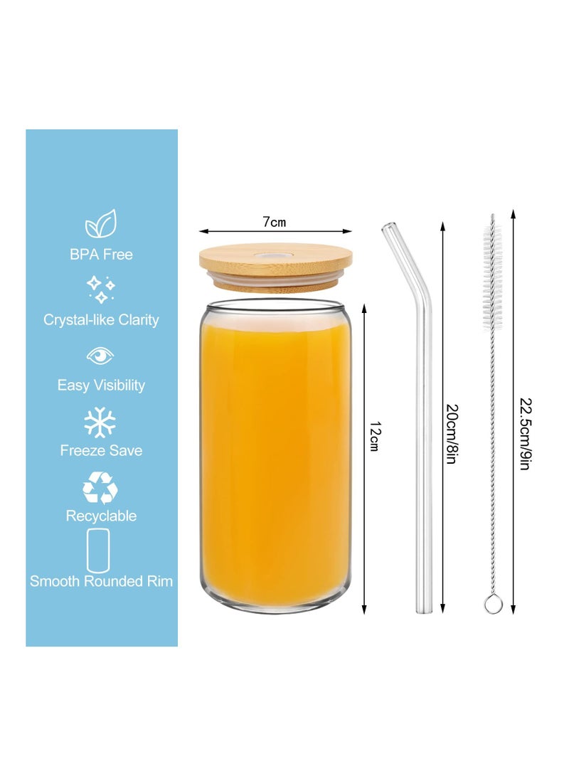3 Pcs Drinking Glasses with Bamboo Lids and Glass Straw Set