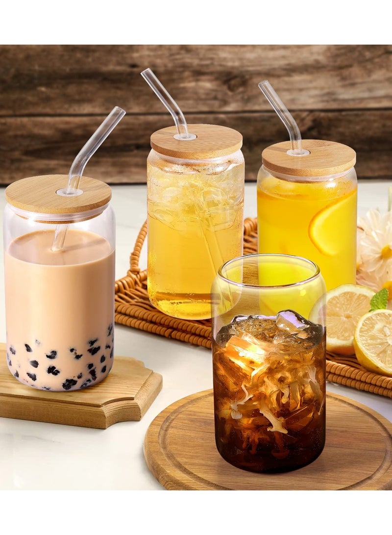 3 Pcs Drinking Glasses with Bamboo Lids and Glass Straw Set
