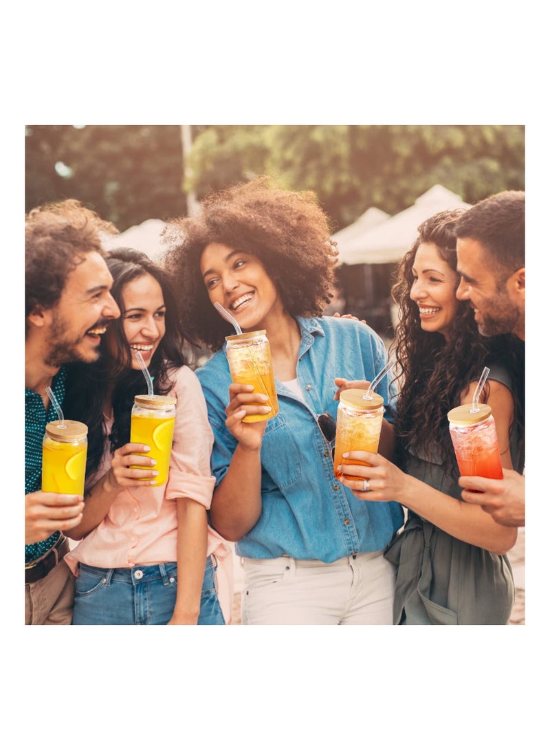 3 Pcs Drinking Glasses with Bamboo Lids and Glass Straw Set