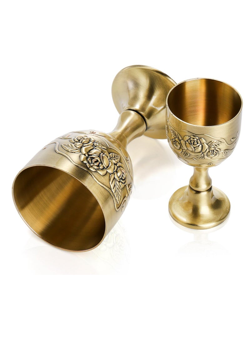 Vintage Chalice Goblet Set 2 Pack Royal Chalice Cup European Vintage Wine Glass Brass Altar Cup High-Grade Craftsmanship Exquisite Design and Multi-Purpose Use 5 OZ/1 OZ Embossed Flower