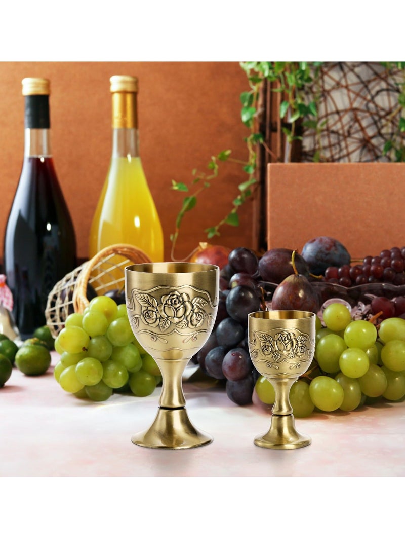 Vintage Chalice Goblet Set 2 Pack Royal Chalice Cup European Vintage Wine Glass Brass Altar Cup High-Grade Craftsmanship Exquisite Design and Multi-Purpose Use 5 OZ/1 OZ Embossed Flower