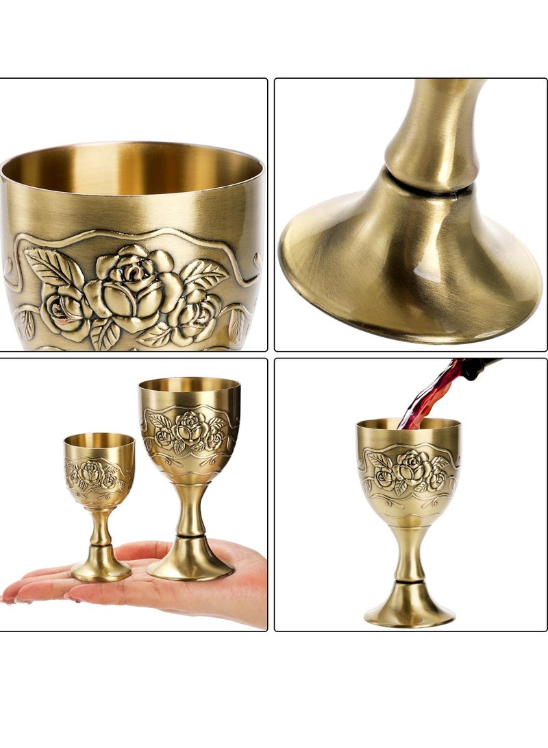 Vintage Chalice Goblet Set 2 Pack Royal Chalice Cup European Vintage Wine Glass Brass Altar Cup High-Grade Craftsmanship Exquisite Design and Multi-Purpose Use 5 OZ/1 OZ Embossed Flower