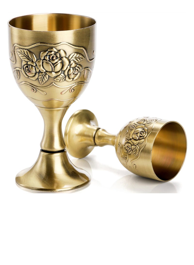 Vintage Chalice Goblet Set 2 Pack Royal Chalice Cup European Vintage Wine Glass Brass Altar Cup High-Grade Craftsmanship Exquisite Design and Multi-Purpose Use 5 OZ/1 OZ Embossed Flower
