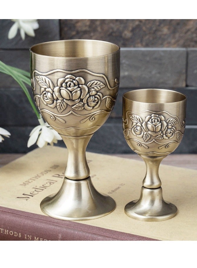 Vintage Chalice Goblet Set 2 Pack Royal Chalice Cup European Vintage Wine Glass Brass Altar Cup High-Grade Craftsmanship Exquisite Design and Multi-Purpose Use 5 OZ/1 OZ Embossed Flower