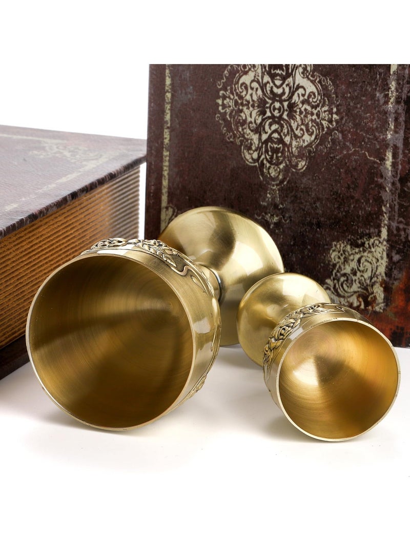 Vintage Chalice Goblet Set 2 Pack Royal Chalice Cup European Vintage Wine Glass Brass Altar Cup High-Grade Craftsmanship Exquisite Design and Multi-Purpose Use 5 OZ/1 OZ Embossed Flower
