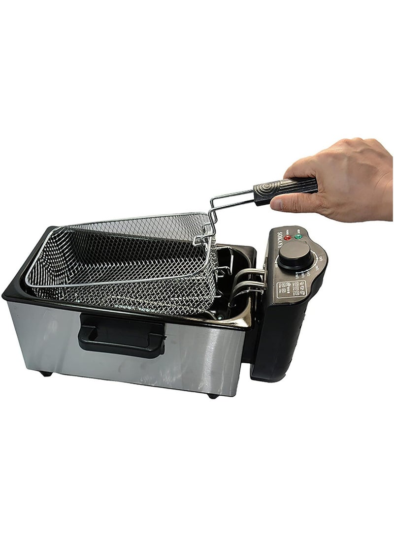 3L Electric Deep Fryer, 2000W Stainless Steel Deep Fat Fryer with Adjustable Temperature Control, Removable Oil Basket, Easy Clean, Cool Touch Handle, Perfect for Frying Chicken, Fries, and Snacks