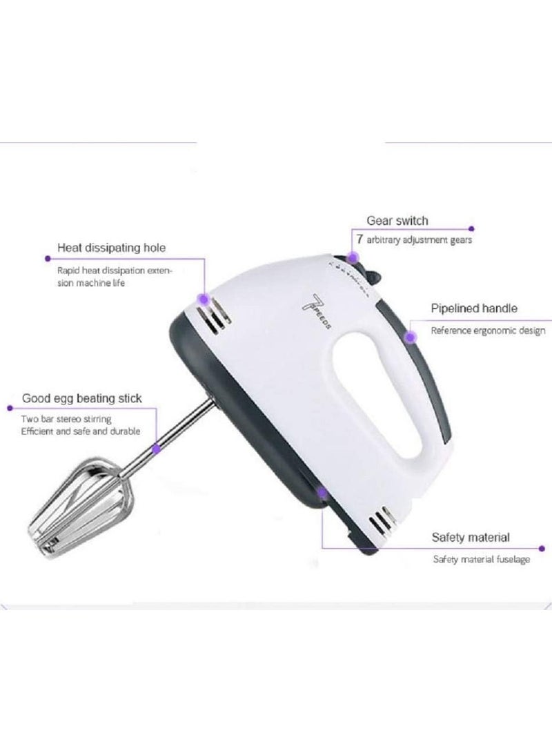 7 Gear Electric Egg Beater Automatic Hand Mixer Blender Plastics Rotating Push Whisk Cream Mixer Stirrer (220V) MH1068 White