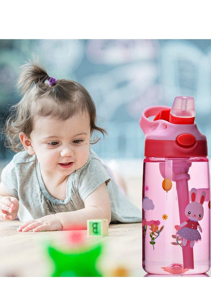 Children's Water Bottle Toddler Cup with Straw Leak-Proof Button to Open and Durable Plastic Drinking Suitable for Boys Girls Rabbits Indoor Outdoor