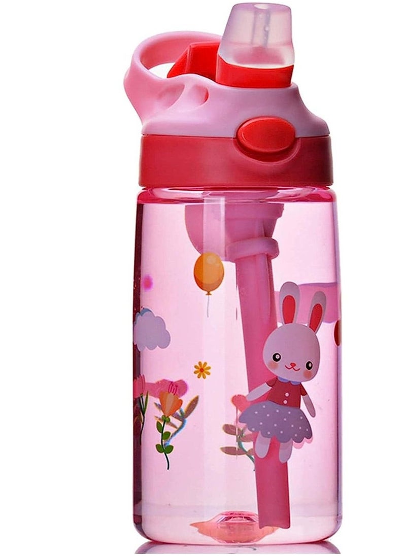 Children's Water Bottle Toddler Cup with Straw Leak-Proof Button to Open and Durable Plastic Drinking Suitable for Boys Girls Rabbits Indoor Outdoor