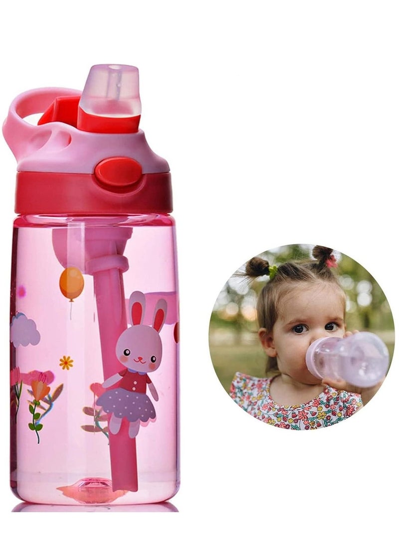 Children's Water Bottle Toddler Cup with Straw Leak-Proof Button to Open and Durable Plastic Drinking Suitable for Boys Girls Rabbits Indoor Outdoor