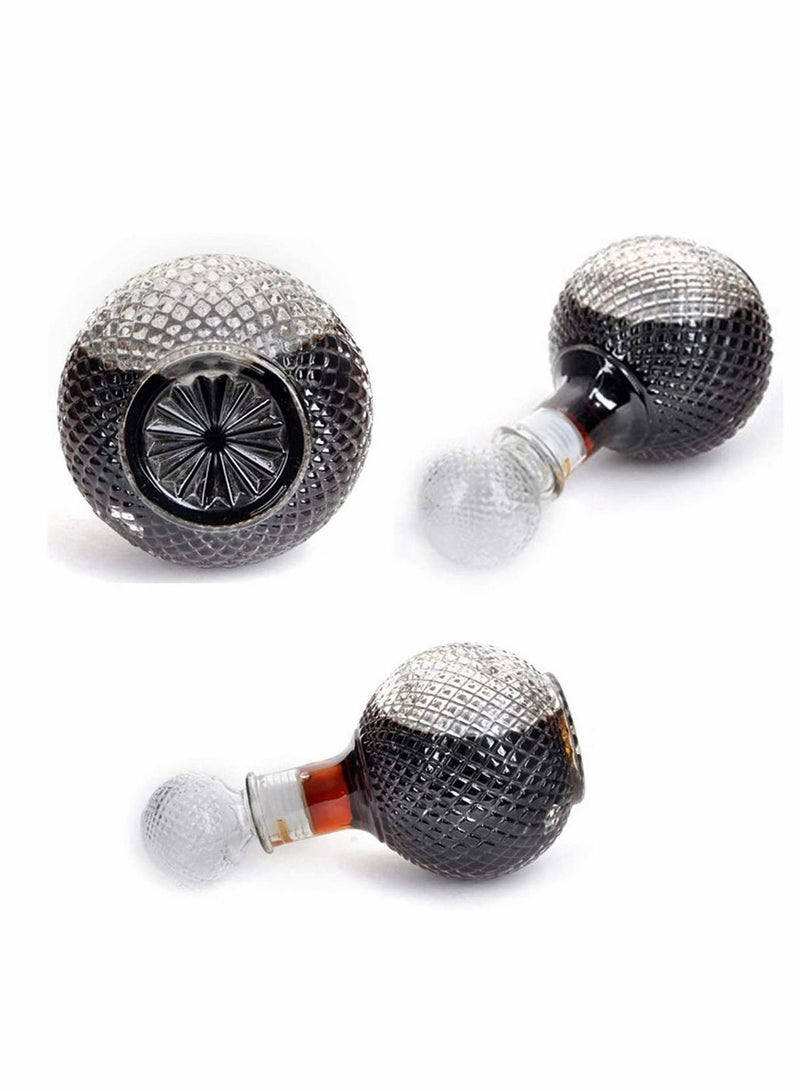 CharmCollection Cut Glass Whisky and Brandy Decanter, 1 Litre Round Ball Shape Whiskey Wine Beer Water Drinking Glass Bottle Decanter Cap Stopper Decoration