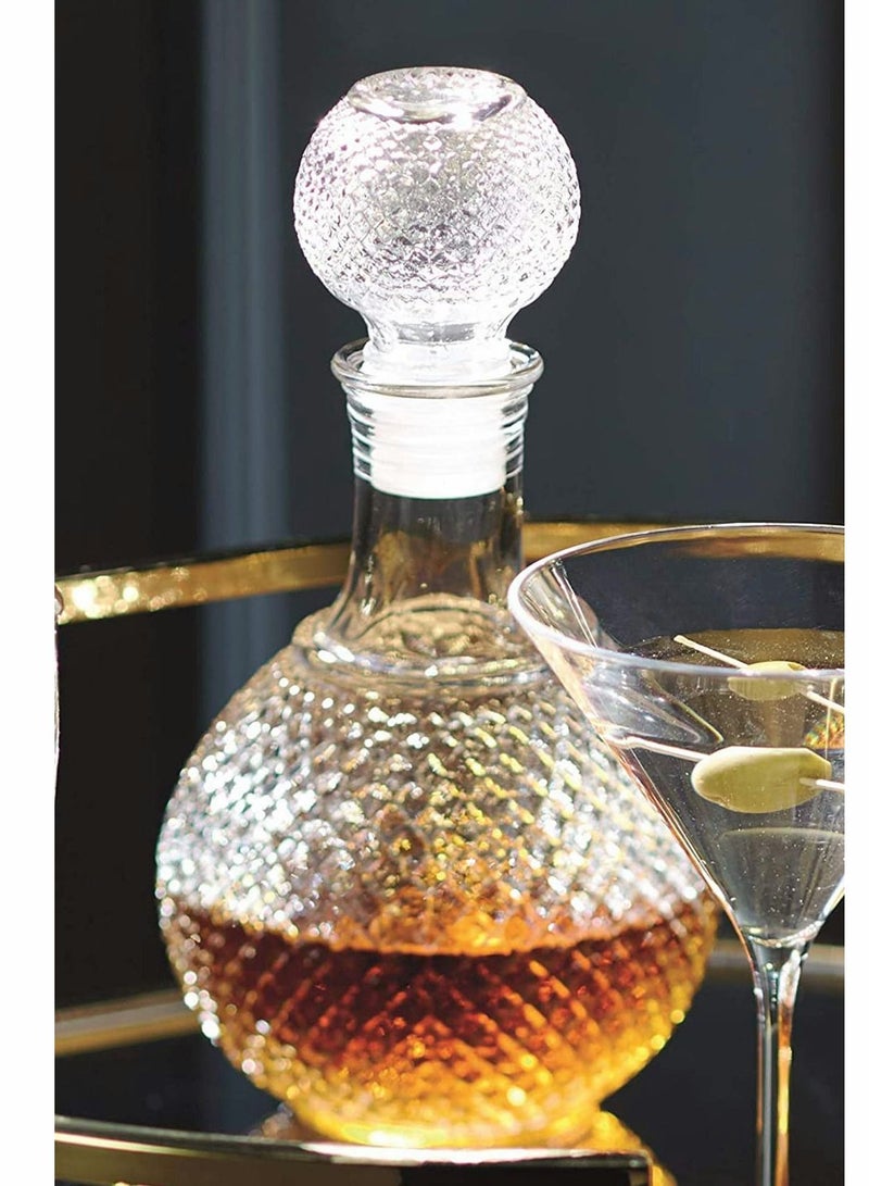 CharmCollection Cut Glass Whisky and Brandy Decanter, 1 Litre Round Ball Shape Whiskey Wine Beer Water Drinking Glass Bottle Decanter Cap Stopper Decoration