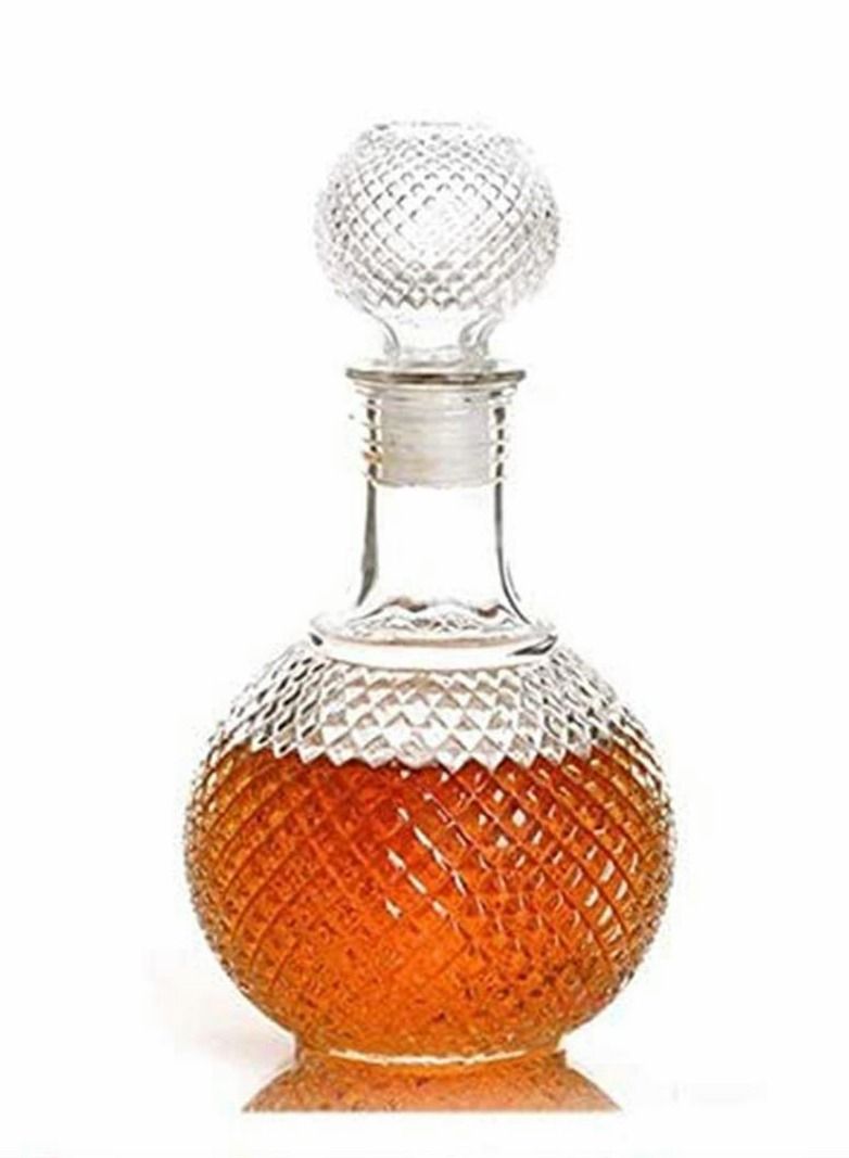 CharmCollection Cut Glass Whisky and Brandy Decanter, 1 Litre Round Ball Shape Whiskey Wine Beer Water Drinking Glass Bottle Decanter Cap Stopper Decoration