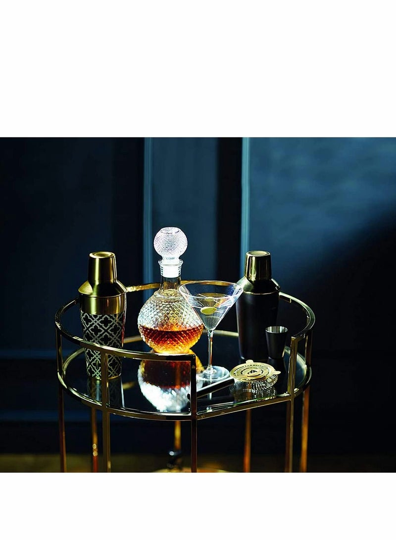 CharmCollection Cut Glass Whisky and Brandy Decanter, 1 Litre Round Ball Shape Whiskey Wine Beer Water Drinking Glass Bottle Decanter Cap Stopper Decoration