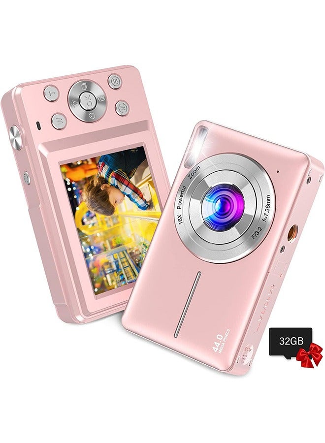 Digital Camera, FHD 1080P Digital Camera for Kids with 32GB SD Card 16X Digital Zoom, Compact Camera Point and Shoot Digital Cameras Portable Mini Camera for Teens Students Boys Girls Seniors