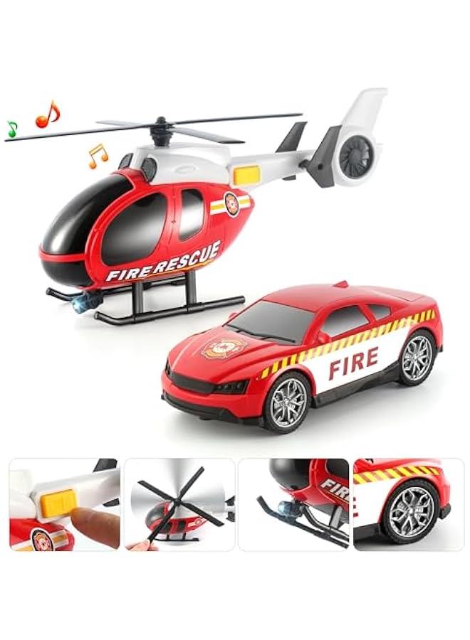 25.6 Semi Truck Toy with Racing Car and Helicopter for Kids Toddlers - Fire Toys,Birthday Gifts for Boy Toddler Child 2 3 4 5 6 Years Old