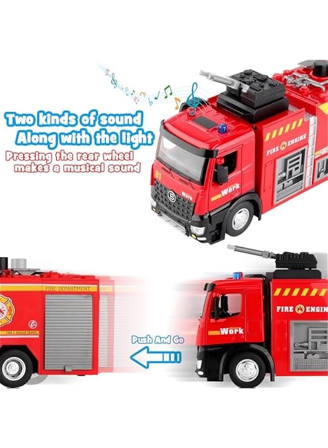 Fire Truck Toy for Kids 3-5,with Metal Cab,Fire Rescue Vehicle with Shooting Water,Lights and Sounds,Toy Truck Gift for Boy Age 2 3 4 5 Years Old