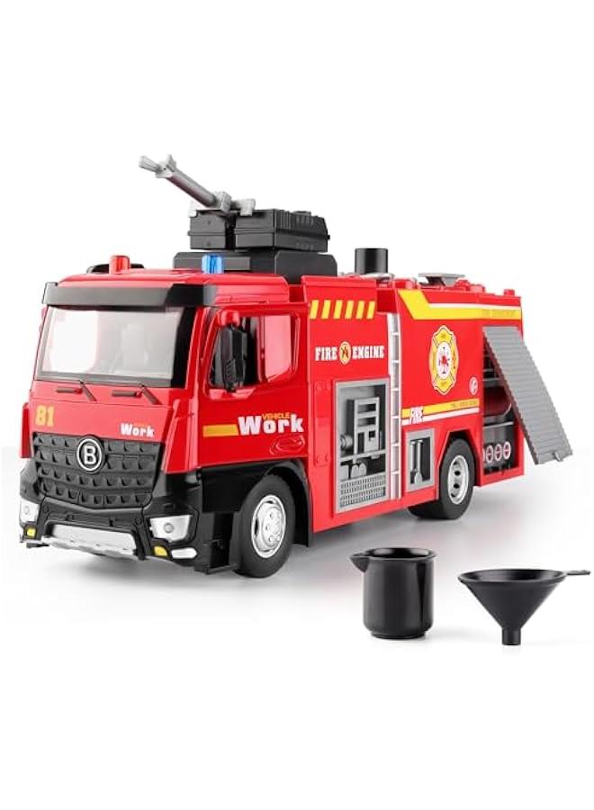 Fire Truck Toy for Kids 3-5,with Metal Cab,Fire Rescue Vehicle with Shooting Water,Lights and Sounds,Toy Truck Gift for Boy Age 2 3 4 5 Years Old