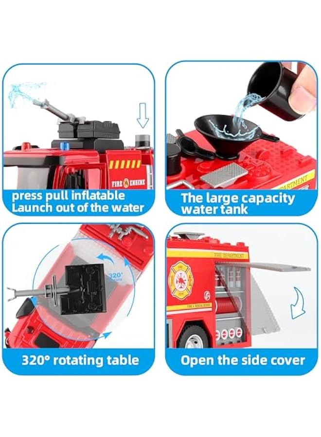 Fire Truck Toy for Kids 3-5,with Metal Cab,Fire Rescue Vehicle with Shooting Water,Lights and Sounds,Toy Truck Gift for Boy Age 2 3 4 5 Years Old