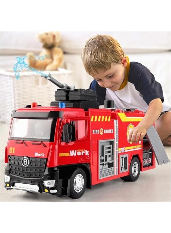 Fire Truck Toy for Kids 3-5,with Metal Cab,Fire Rescue Vehicle with Shooting Water,Lights and Sounds,Toy Truck Gift for Boy Age 2 3 4 5 Years Old