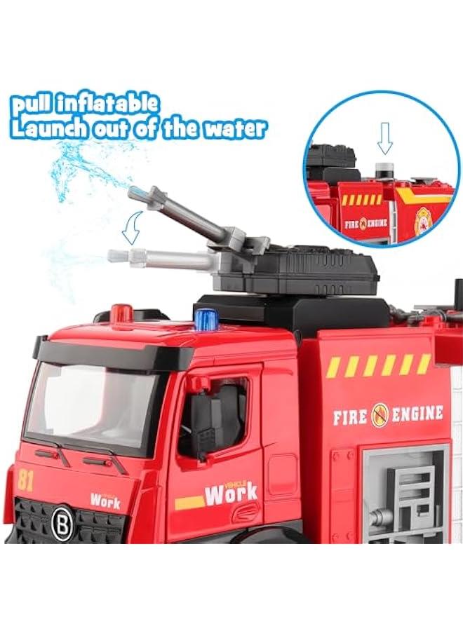 Fire Truck Toy for Kids 3-5,with Metal Cab,Fire Rescue Vehicle with Shooting Water,Lights and Sounds,Toy Truck Gift for Boy Age 2 3 4 5 Years Old