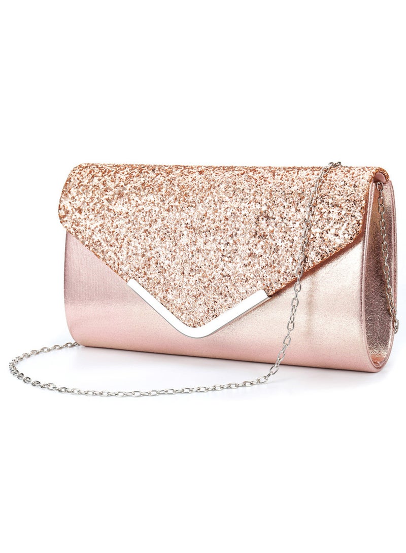 Pink detachable chain sparkling evening clutch with luxurious envelope clutch with wedding formal cocktail party