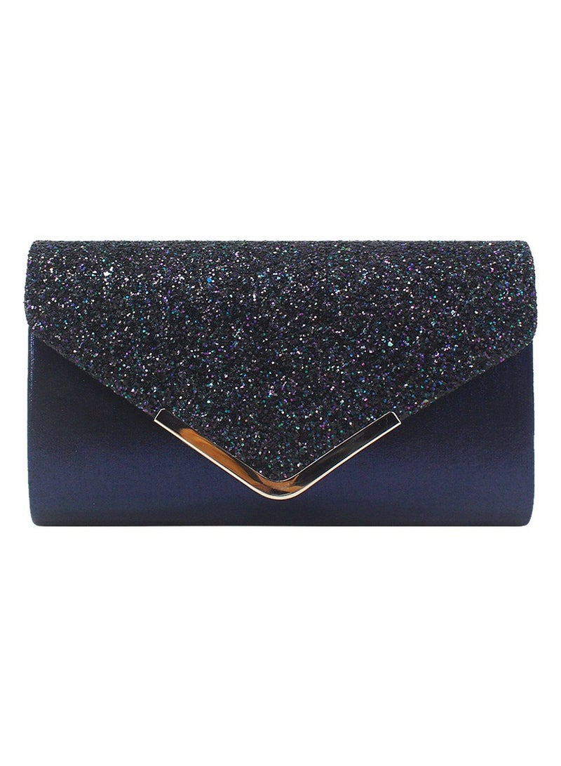 Dark blue detachable chain sparkling evening clutch luxury envelope clutch with wedding formal cocktail party