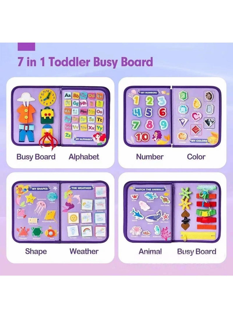 Busy Board Toys For Kids Toddler Sensory Toys Felt Activity Board For Boys And Girls Preschool Educational Learning Toy Gift For 2-4 Years Old Children Travel Toy For Airplane Or Car