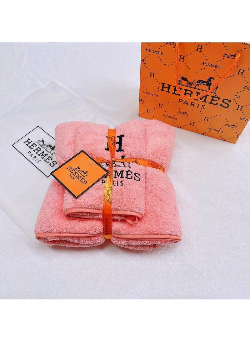 2 In 1 Towel Set Soft And Comfy Towel Set Bath Towel 70*145 Cm Face Towel 35*35 Cm  2 Set  - Pink