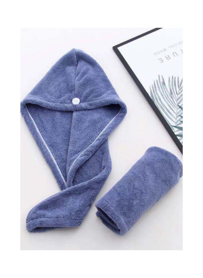 2-Pieces Super Absorption Microfiber Quick-Dry Hair Towel Blue 25 x 65cm