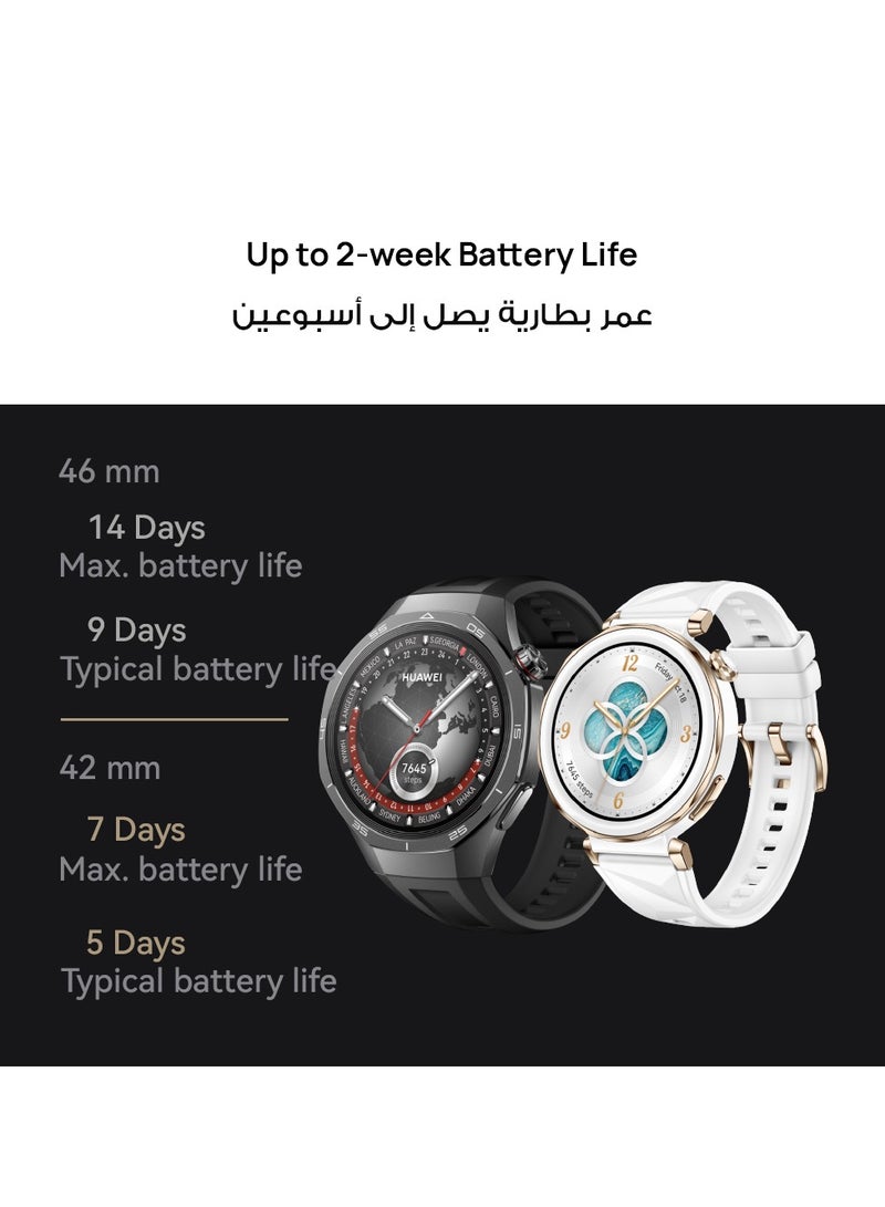 WATCH GT5 Pro 42 mm Smartwatch, Sharp-Edged Design, upto7 Days Battery Life, Pro-level Sports Watch, iOS & Android Compatible, Care+, 3 Month Extra Warranty+ Strap Ceramic White