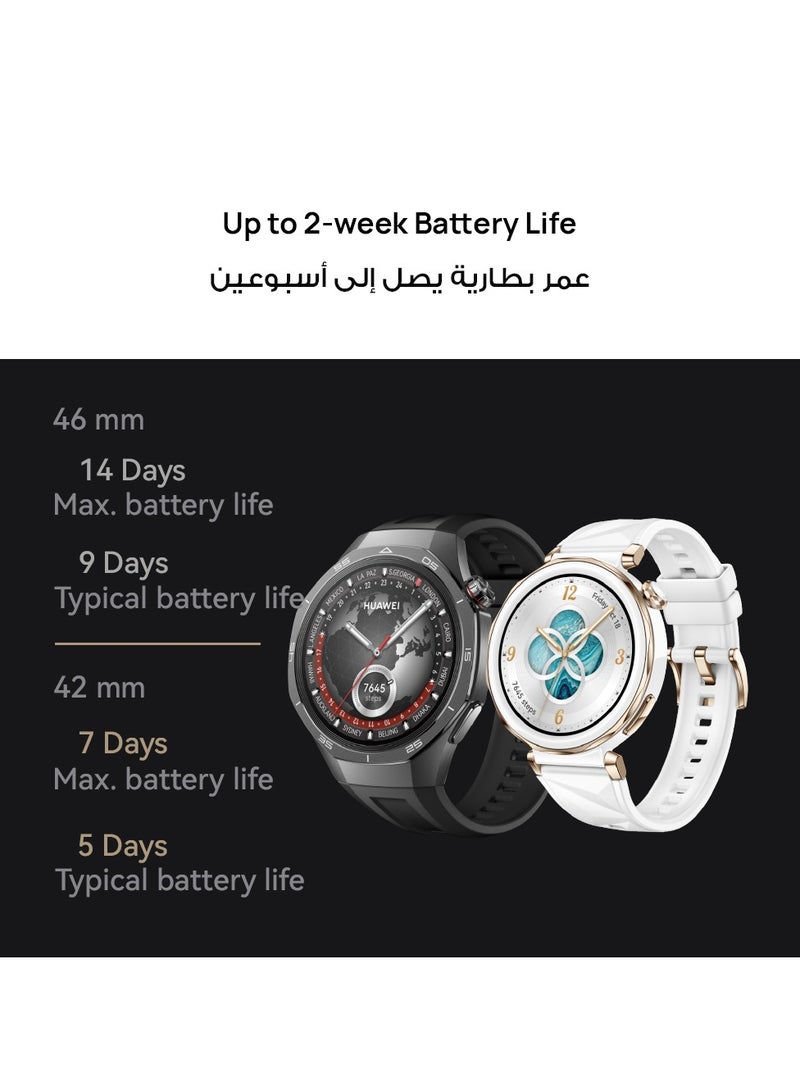 WATCH GT5 Pro 42 mm Smartwatch, Sharp-Edged Design, upto7 Days Battery Life, Pro-level Sports Watch, iOS & Android Compatible, Care+, 3 Month Extra Warranty+ Strap White