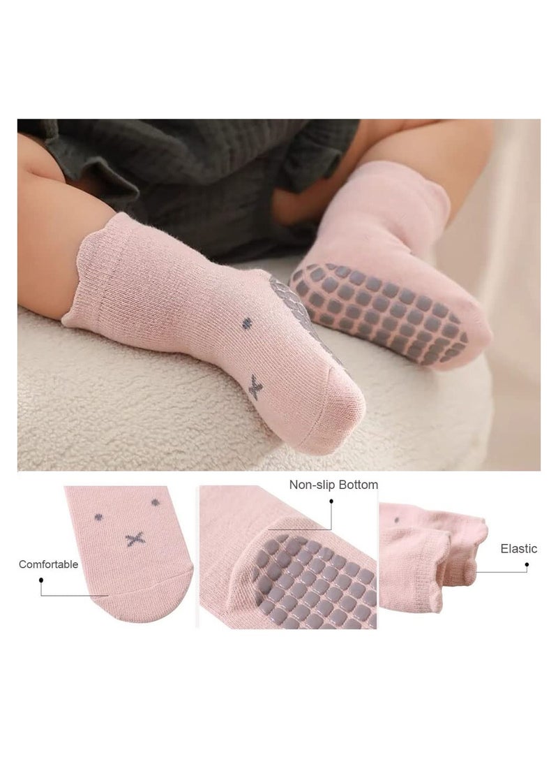 Adorable Cartoon Animal Anti-Slip Baby Socks for Girls and Boys 5 Pairs Toddler Kids Footwear