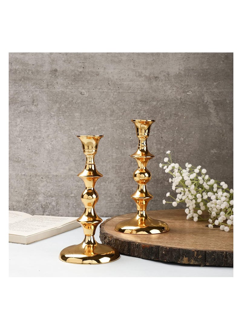 Voidrop set of 2 Pillar Candle Holder,Taper candle holder for retro candleholder, Formal Events, Wedding, Church, Holiday Décor, Dinning Table Centerpiece Candles (Gold)