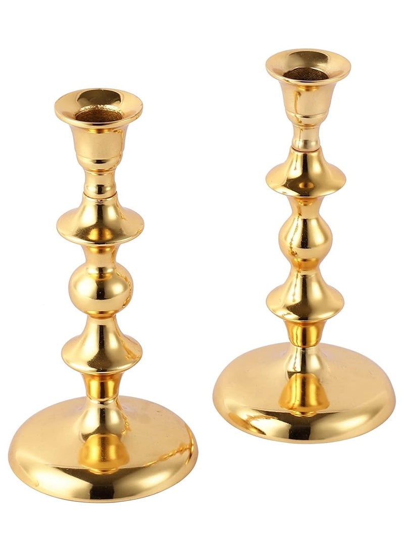 Voidrop set of 2 Pillar Candle Holder,Taper candle holder for retro candleholder, Formal Events, Wedding, Church, Holiday Décor, Dinning Table Centerpiece Candles (Gold)