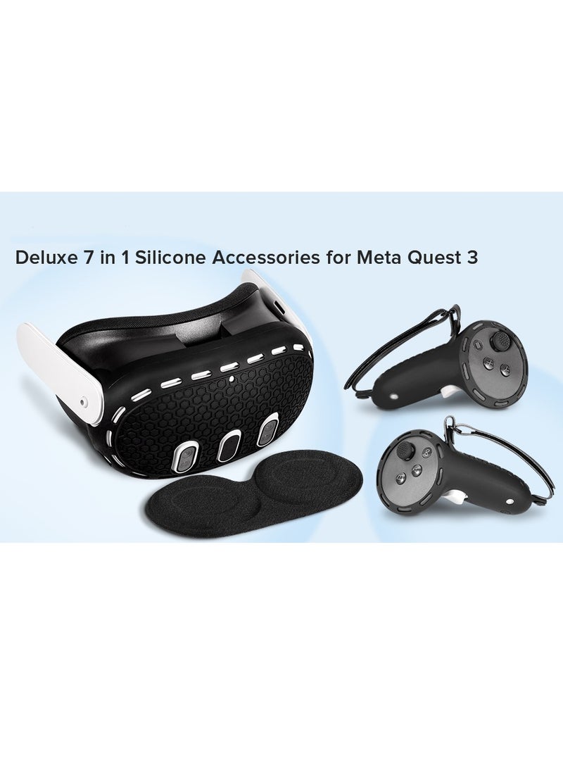 7in1 VR Accessories Kits for Meta Quest 3 Silicone Protective Cover VR Headset Lens Cap Protection Case for Meta Quest 3