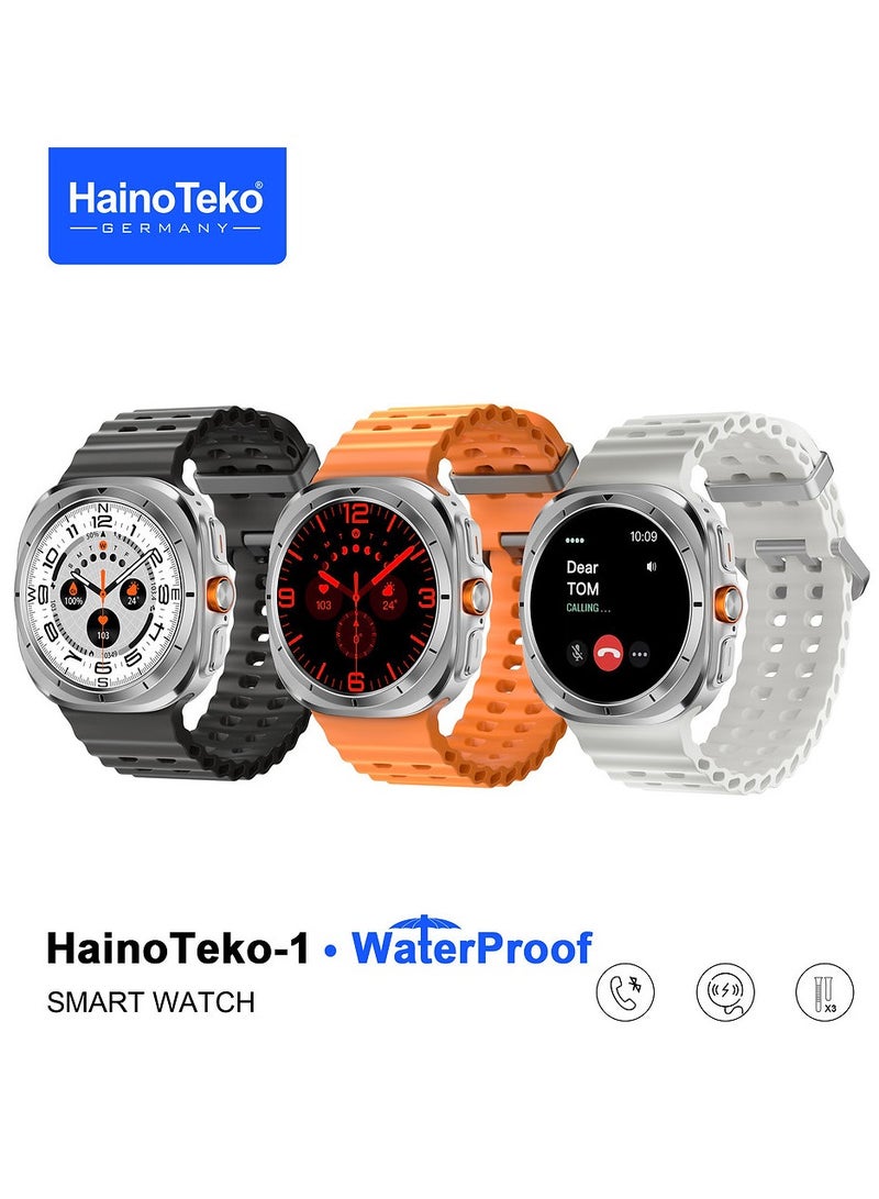 1 Ultra Waterproof Smartwatch With AMOLED Display and 3 Pair Straps For Men Silver