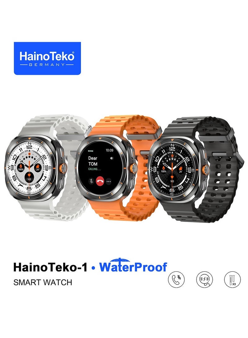 1 Ultra Waterproof Smartwatch With AMOLED Display and 3 Pair Straps For Men Black