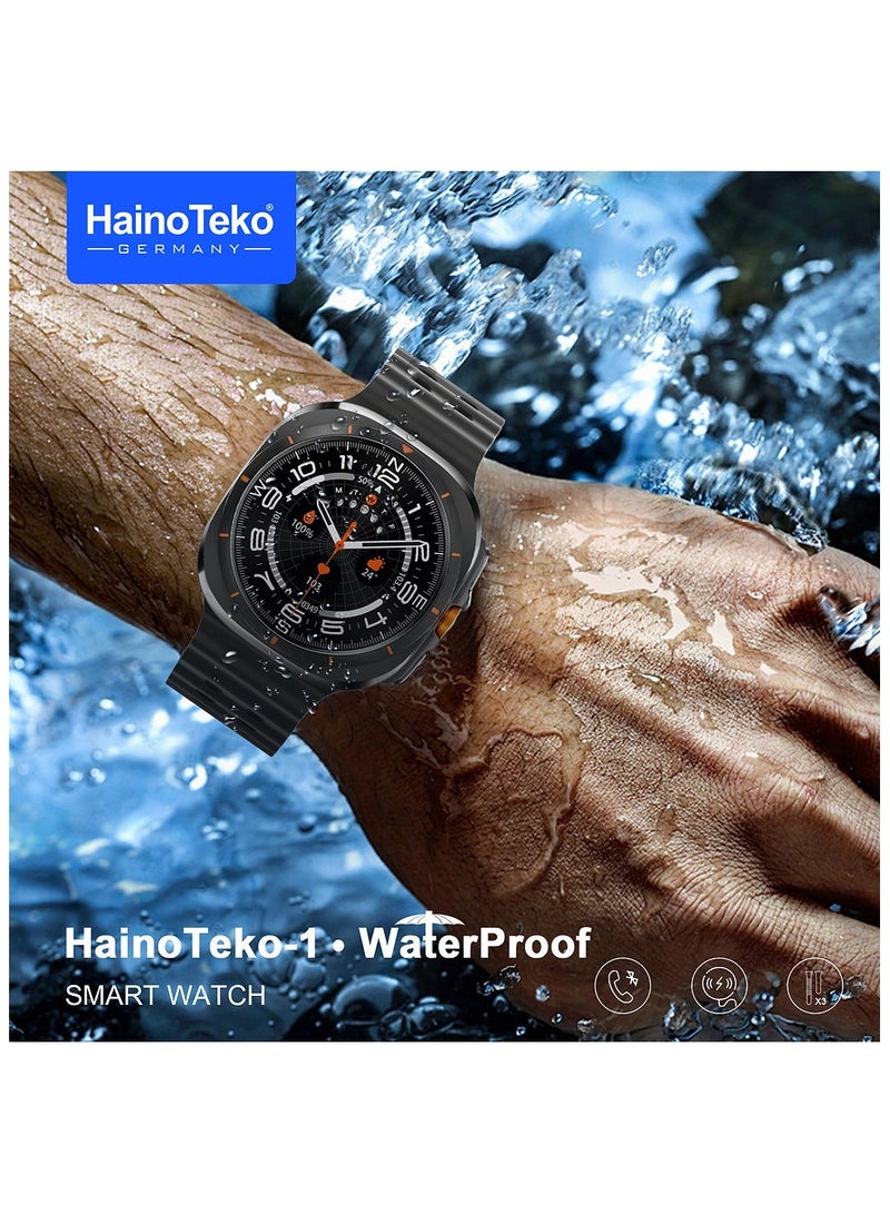 1 Ultra Waterproof Smartwatch With AMOLED Display and 3 Pair Straps For Men Black