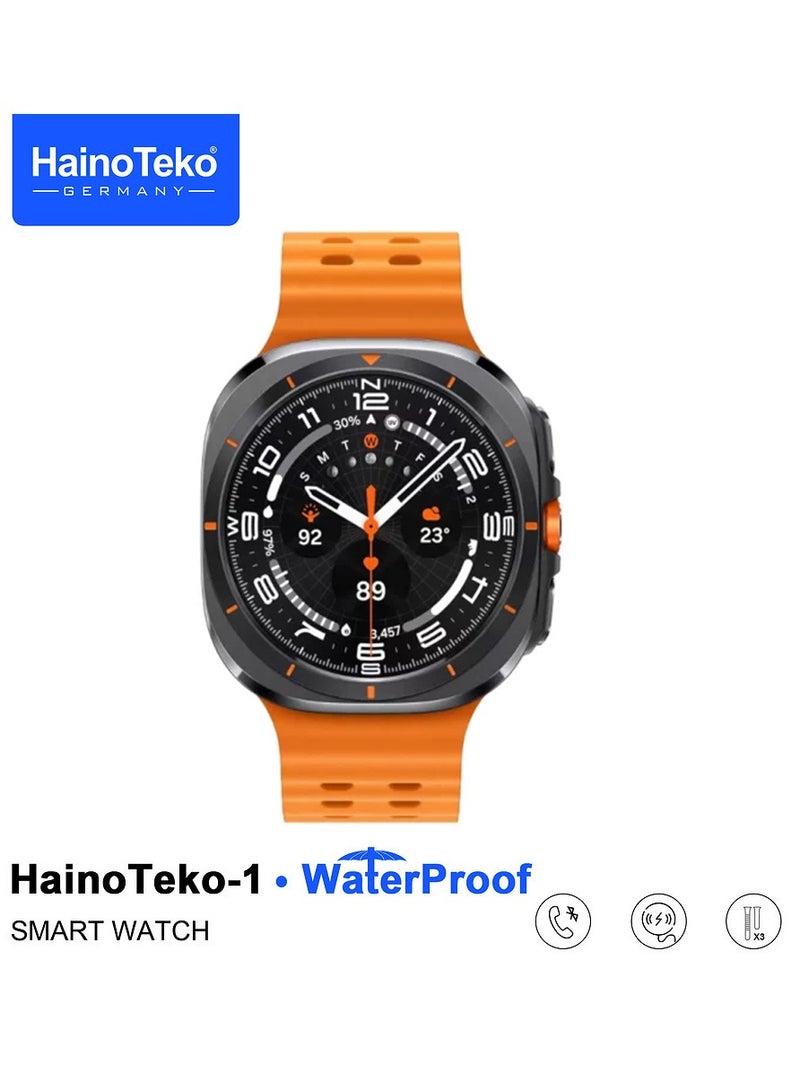 1 Ultra Waterproof Smartwatch With AMOLED Display and 3 Pair Straps For Men Black