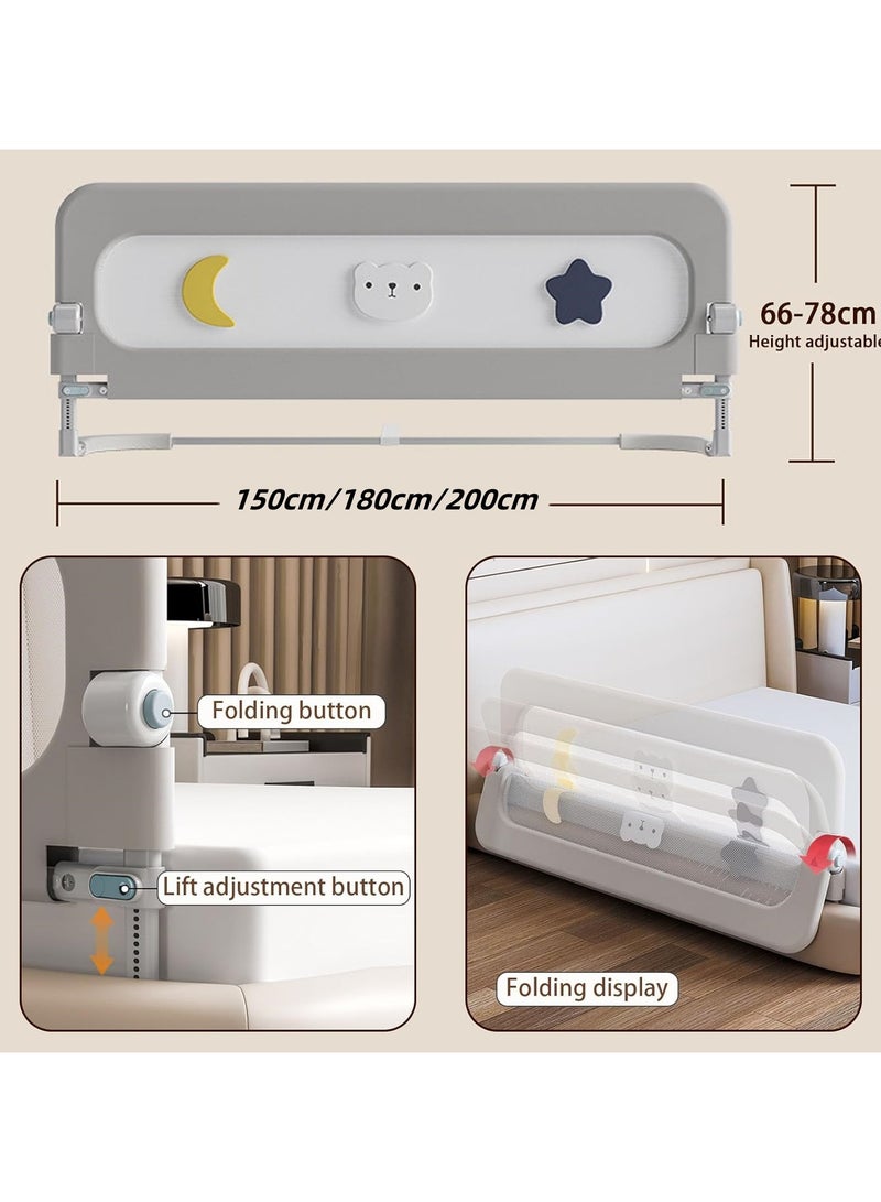 Bed Rail for Toddlers,Baby Bed Guard Rail,Height Adjustable Safety Bedrail for Children Kids,One-touch Folding,U-shaped Base,Multi-speed Adjustment