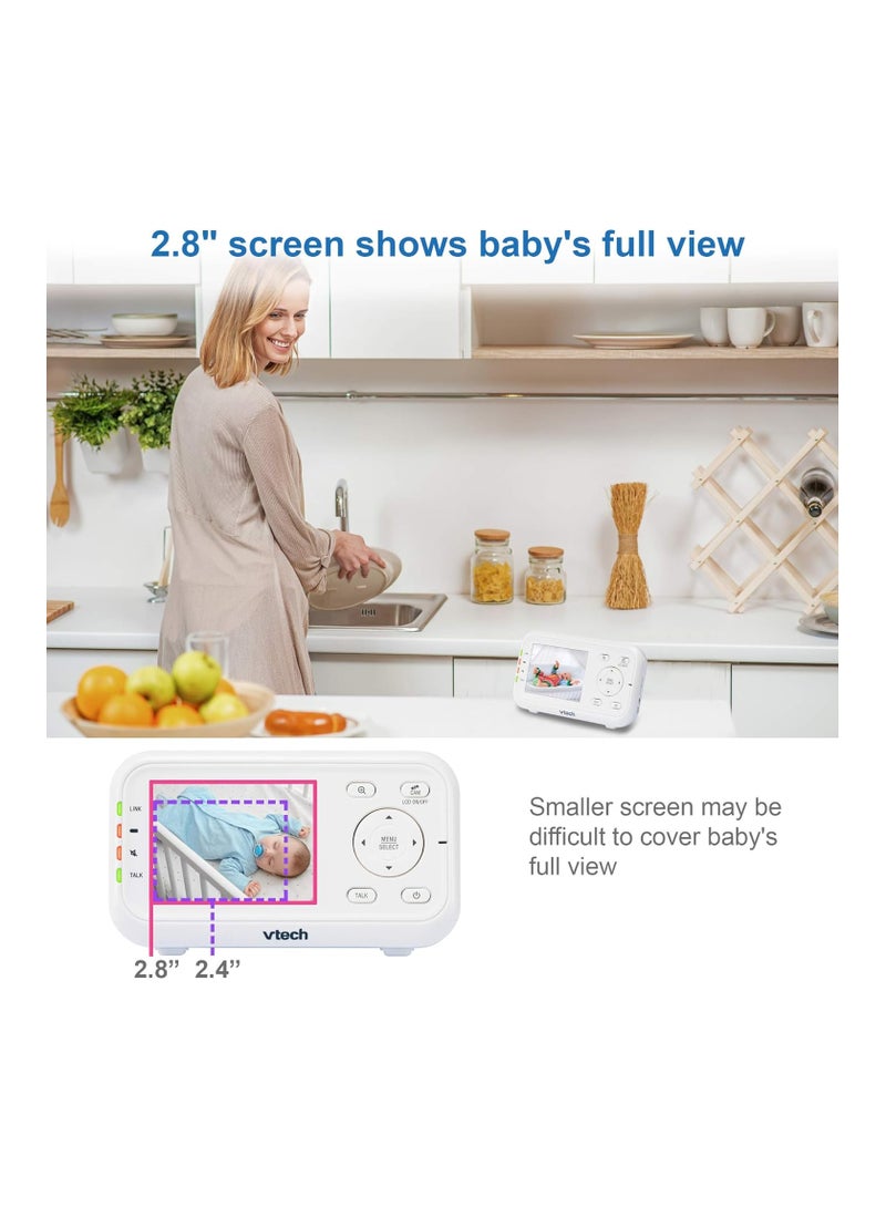 VTech Video Baby Monitor with 1000ft Long Range, Auto Night Vision, 2.8” Screen, 2-Way Audio Talk, Temperature Sensor, Power Saving Mode, Lullabies and Wall-mountable Camera with bracket