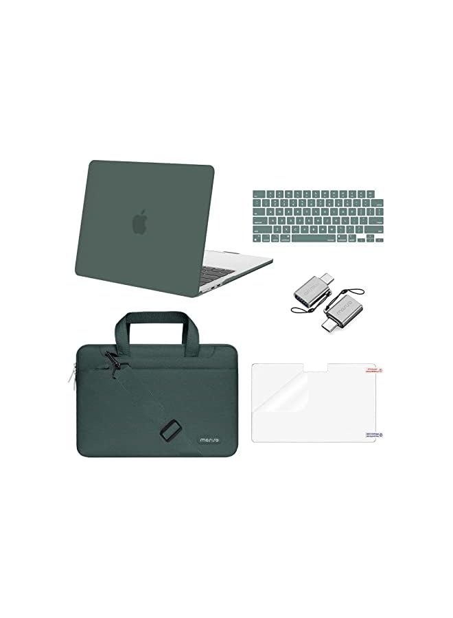 Compatible with MacBook Air 13.6 inch Case 2022 2023 Release A2681 M2 Chip Touch ID, Plastic Hard Shell Case&Shoulder Bag&Keyboard Cover&Screen Protector&Type C Adapter 2 Pack, Emerald Green