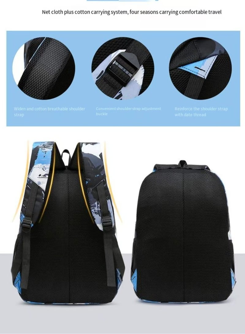 New 3-piece large capacity backpack set camouflage color matching lunch box pencil case campus backpack/high school/college student