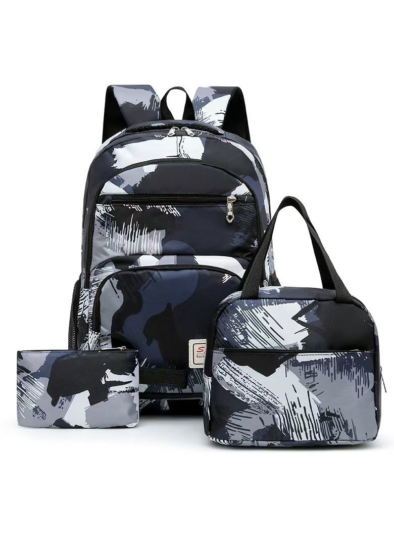 New 3-piece large capacity backpack set camouflage color matching lunch box pencil case campus backpack/high school/college student