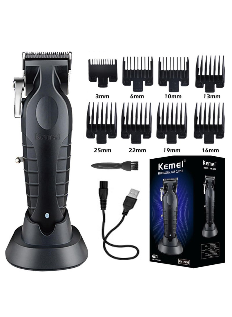 KM-2296 Cordless Hair Clippers, Rechargeable Beard Trimmers with 2500mAh Lithium-Ion Battery, Carbon Steel Blade, 8 Guide Combs for Men Grooming Kit Black