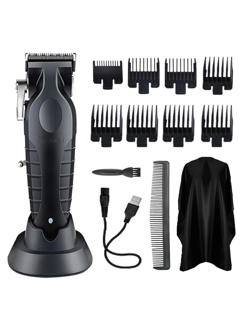 KM-2296 Cordless Hair Clippers, Rechargeable Beard Trimmers with 2500mAh Lithium-Ion Battery, Carbon Steel Blade, 8 Guide Combs for Men Grooming Kit Black